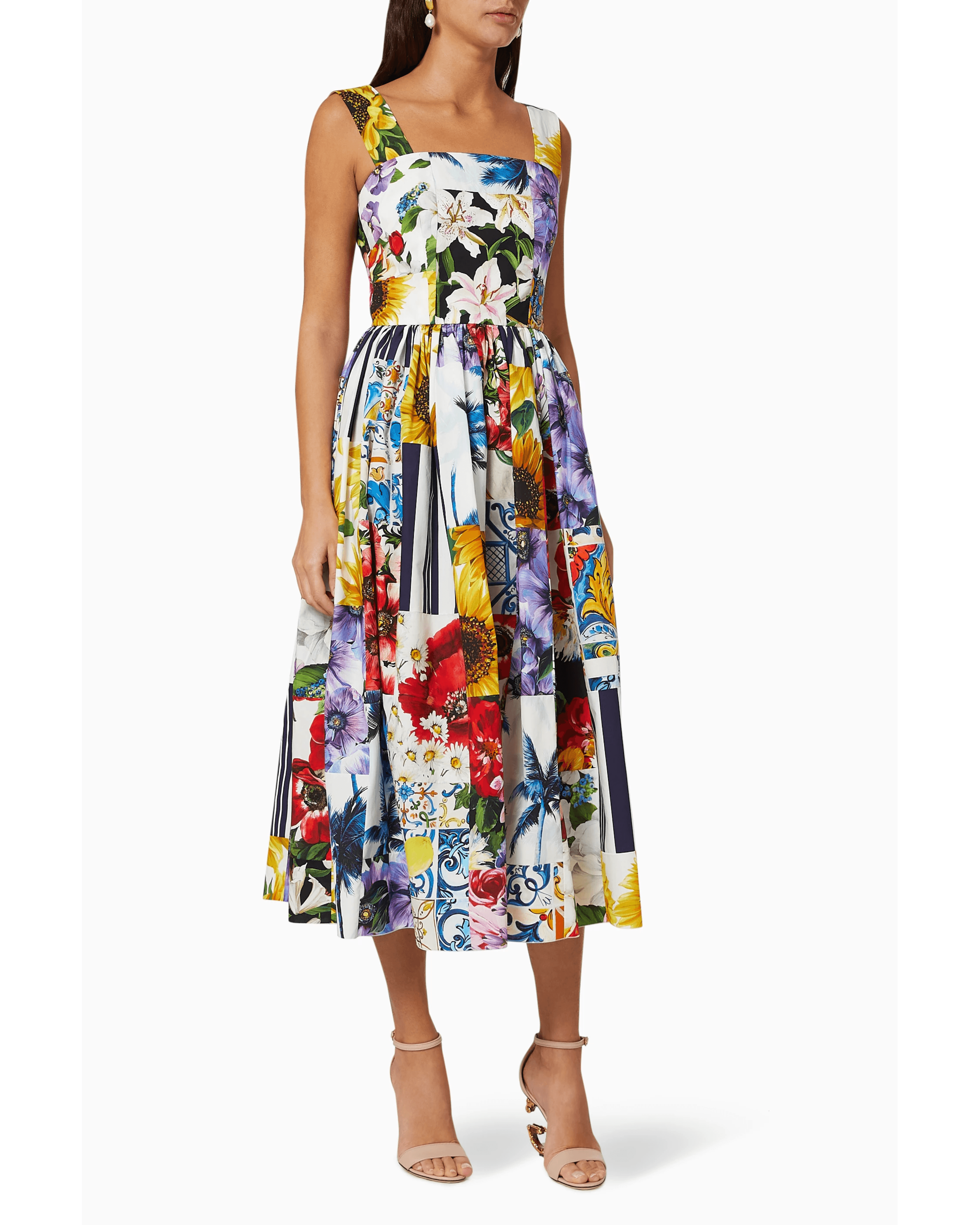 Multicolor Floral Print Cotton Sleeveless Midi Dress - Endless - UAE Rental and Resale for Women's Fashion