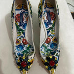 Multicolor Majolica Print Brocade Fabric Bellucci Crystal Embellished Pointed Toe Pumps - Endless - UAE Rental and Resale for Women's Fashion