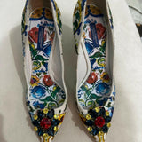 Multicolor Majolica Print Brocade Fabric Bellucci Crystal Embellished Pointed Toe Pumps - Endless - UAE Rental and Resale for Women's Fashion
