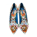 Multicolor Majolica Print Brocade Fabric Bellucci Crystal Embellished Pointed Toe Pumps - Endless - UAE Rental and Resale for Women's Fashion