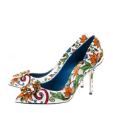 Multicolor Majolica Print Brocade Fabric Bellucci Crystal Embellished Pointed Toe Pumps - Endless - UAE Rental and Resale for Women's Fashion