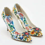 Multicolor Majolica Print Brocade Fabric Bellucci Crystal Embellished Pointed Toe Pumps - Endless - UAE Rental and Resale for Women's Fashion