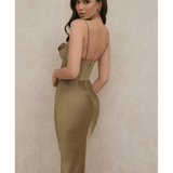 Myrna Green Olive Corset Slip Dress - Endless - UAE Rental and Resale for Women's Fashion