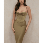 Myrna Green Olive Corset Slip Dress - Endless - UAE Rental and Resale for Women's Fashion