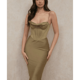 Myrna Green Olive Corset Slip Dress - Endless - UAE Rental and Resale for Women's Fashion