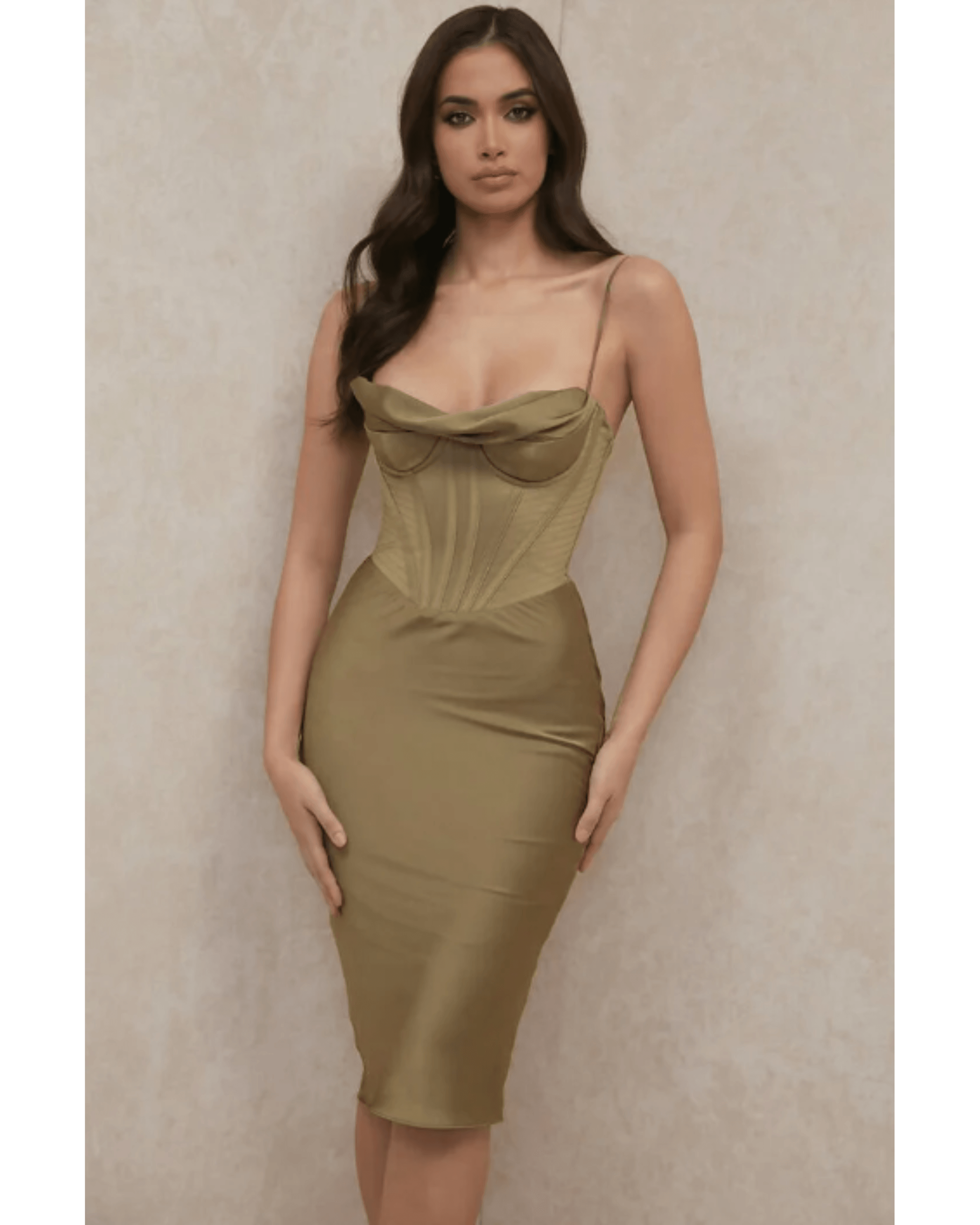 Myrna Green Olive Corset Slip Dress - Endless - UAE Rental and Resale for Women's Fashion
