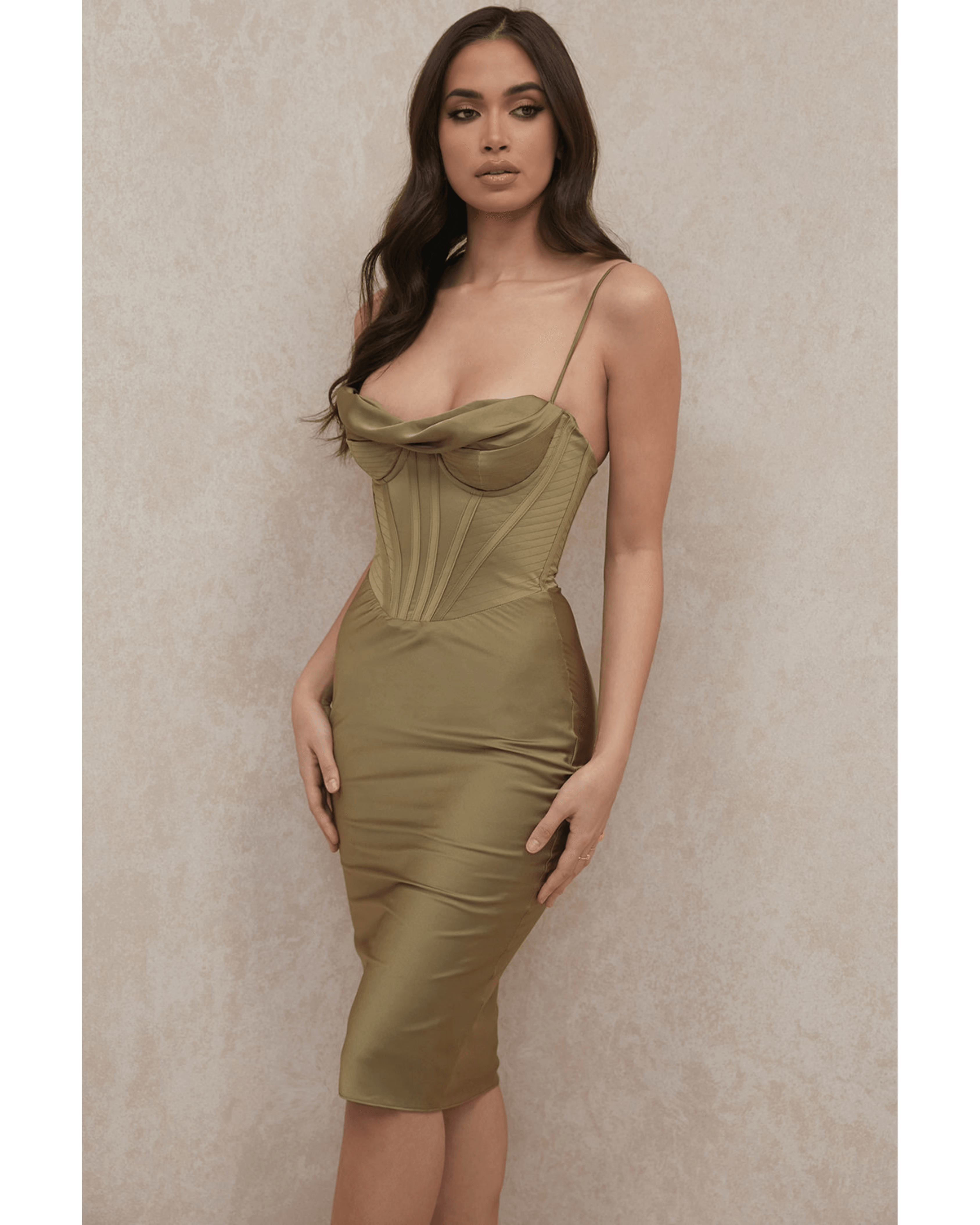Myrna Olive Corset Slip Dress - Endless - UAE Rental and Resale for Women's Fashion