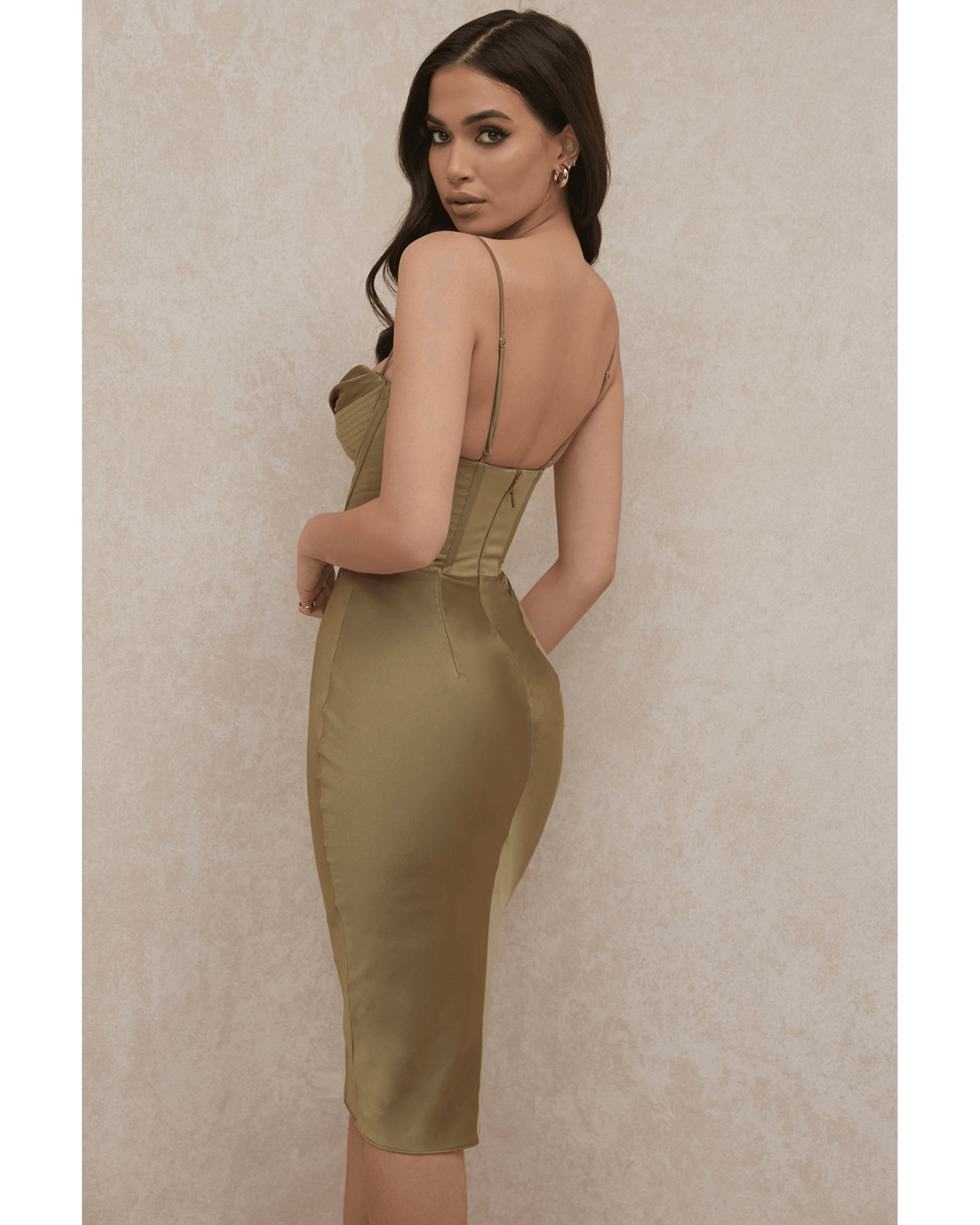 Myrna Olive Corset Slip Dress - Endless - UAE Rental and Resale for Women's Fashion