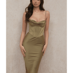 Myrna Olive Corset Slip Dress - Endless - UAE Rental and Resale for Women's Fashion