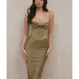 Myrna Olive Corset Slip Dress - Endless - UAE Rental and Resale for Women's Fashion