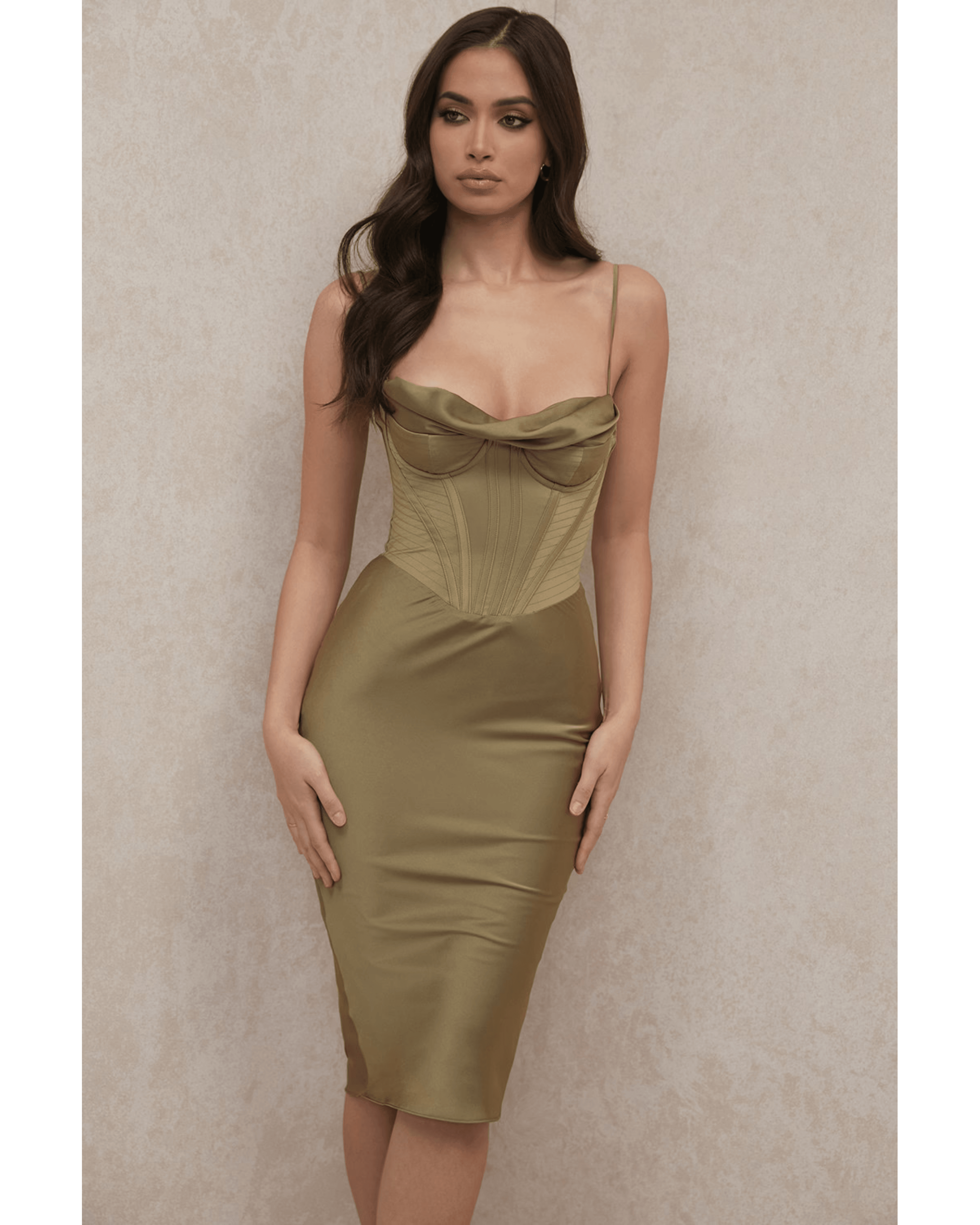 Myrna Olive Corset Slip Dress - Endless - UAE Rental and Resale for Women's Fashion
