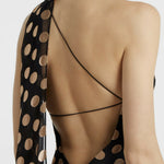 Ava one-shoulder polka-dot maxi dress with open back detail in black and beige — Alexandra Miro | Endless UAE