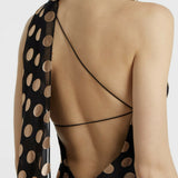 Ava one-shoulder polka-dot maxi dress with open back detail in black and beige — Alexandra Miro | Endless UAE
