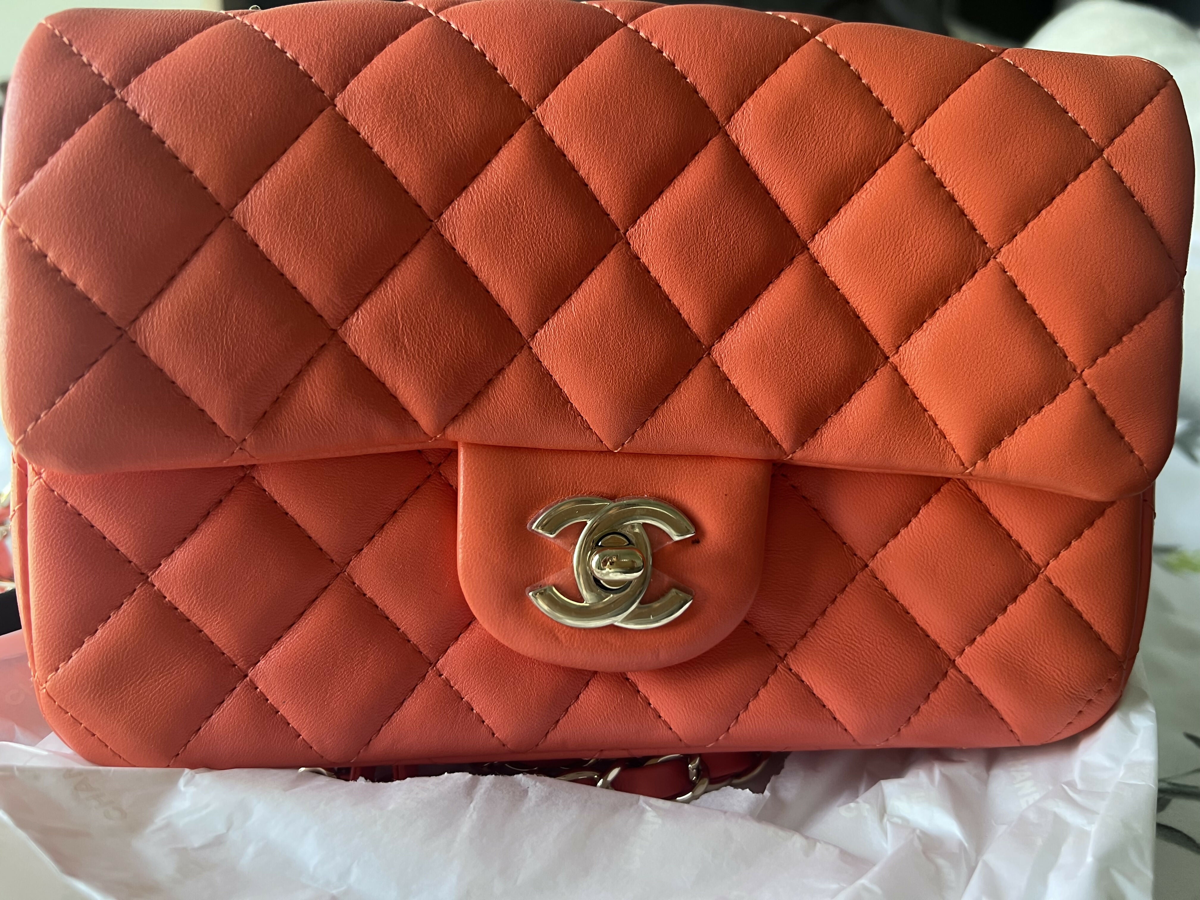 Coral quilted lambskin mini classic handbag with gold CC logo — Chanel | Endless UAE