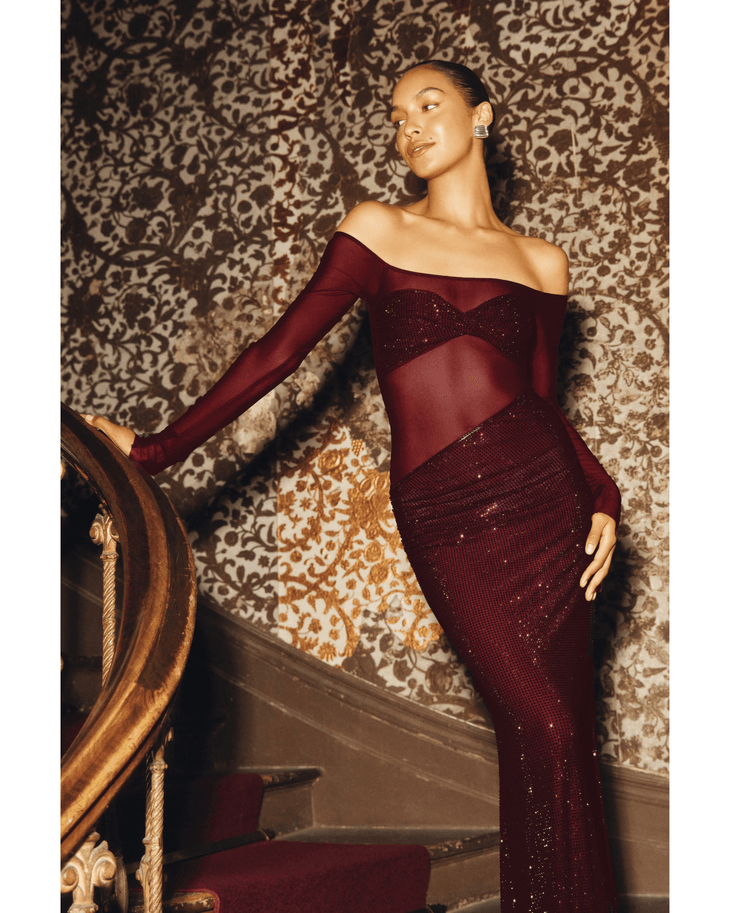 Nash Diamante Off Shoulder Maxi Dress - Endless - UAE Rental and Resale for Women's Fashion