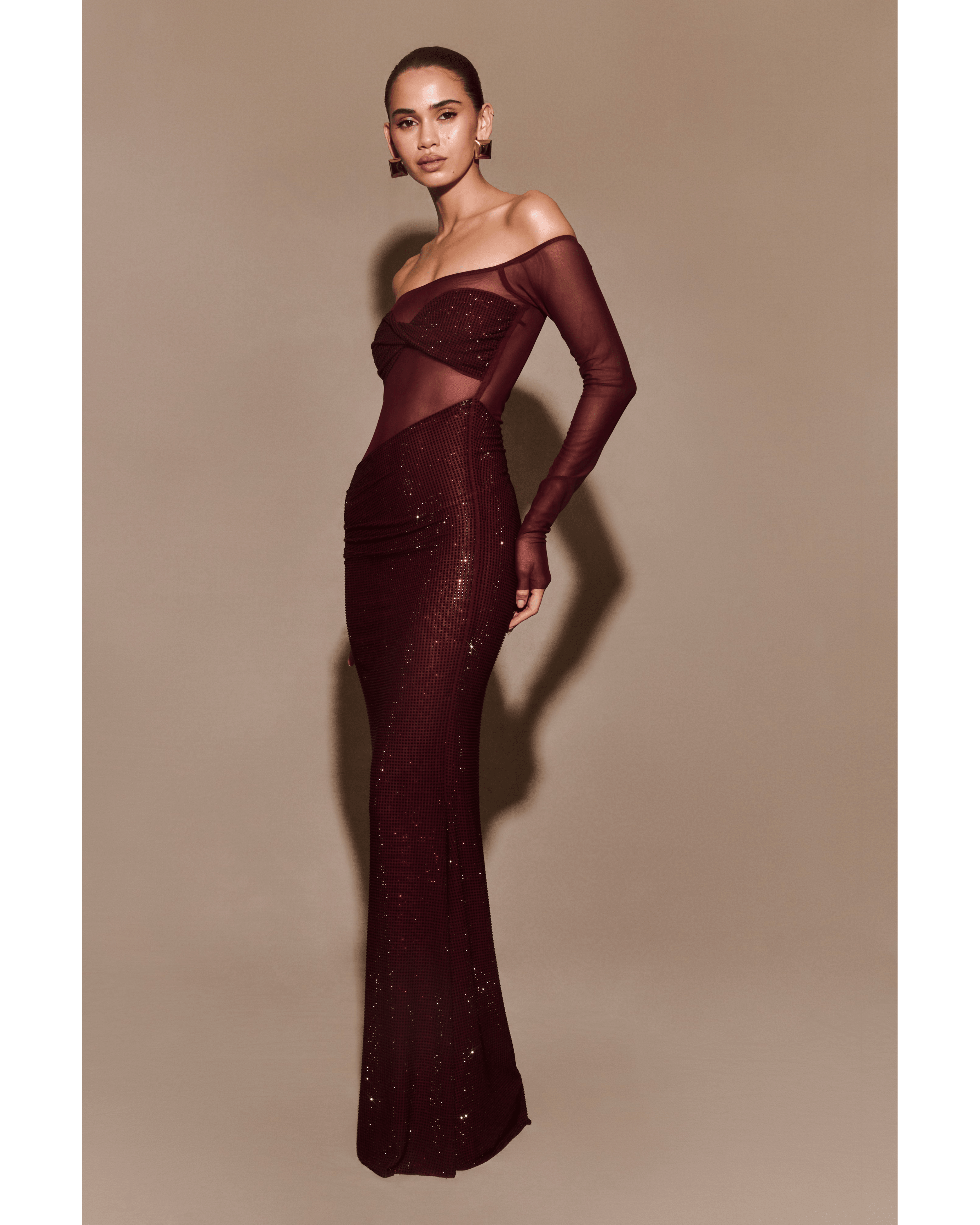 Nash Diamante Off Shoulder Maxi Dress - Endless - UAE Rental and Resale for Women's Fashion