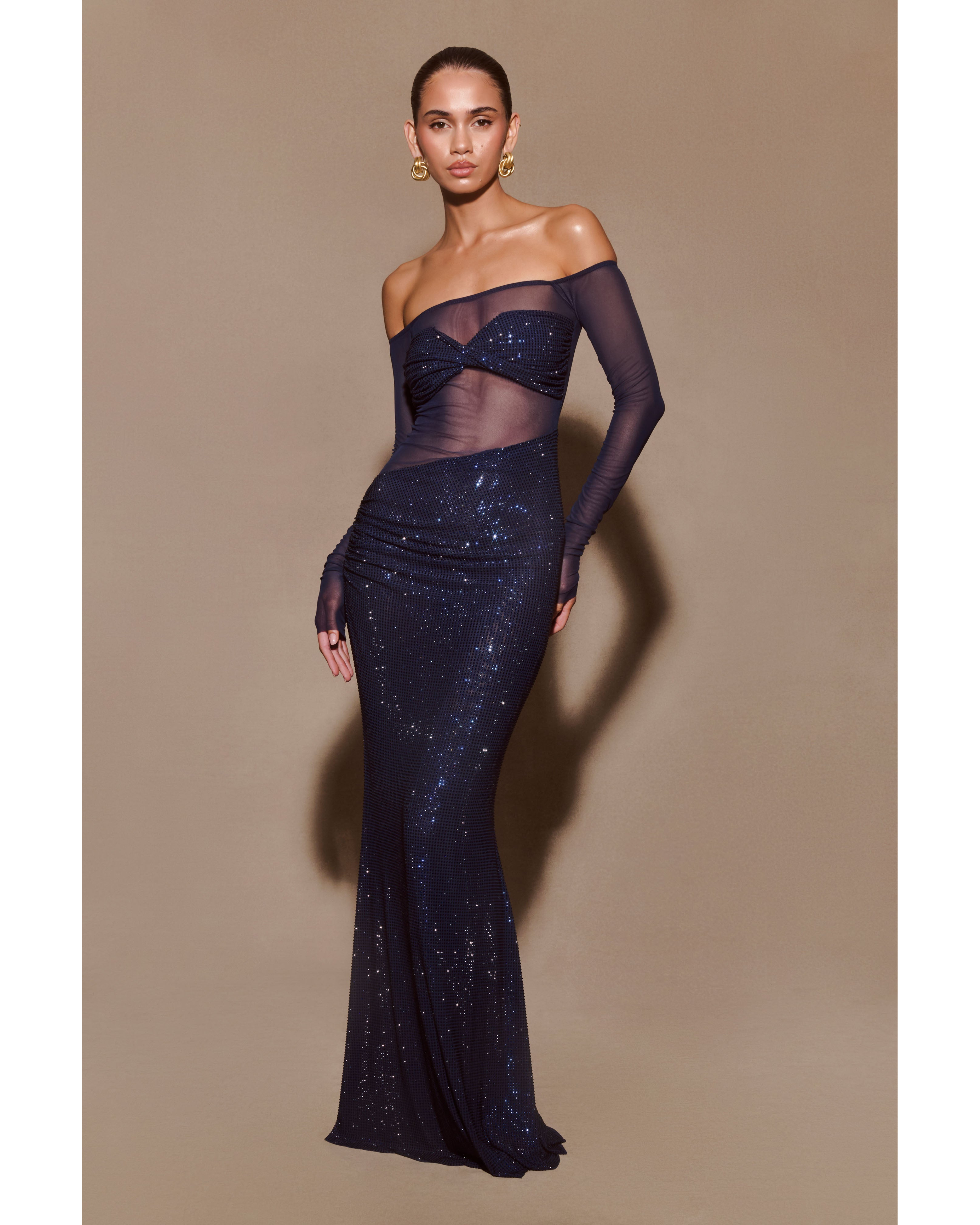 Nash Diamante Off Shoulder Maxi Dress - Endless - UAE Rental and Resale for Women's Fashion