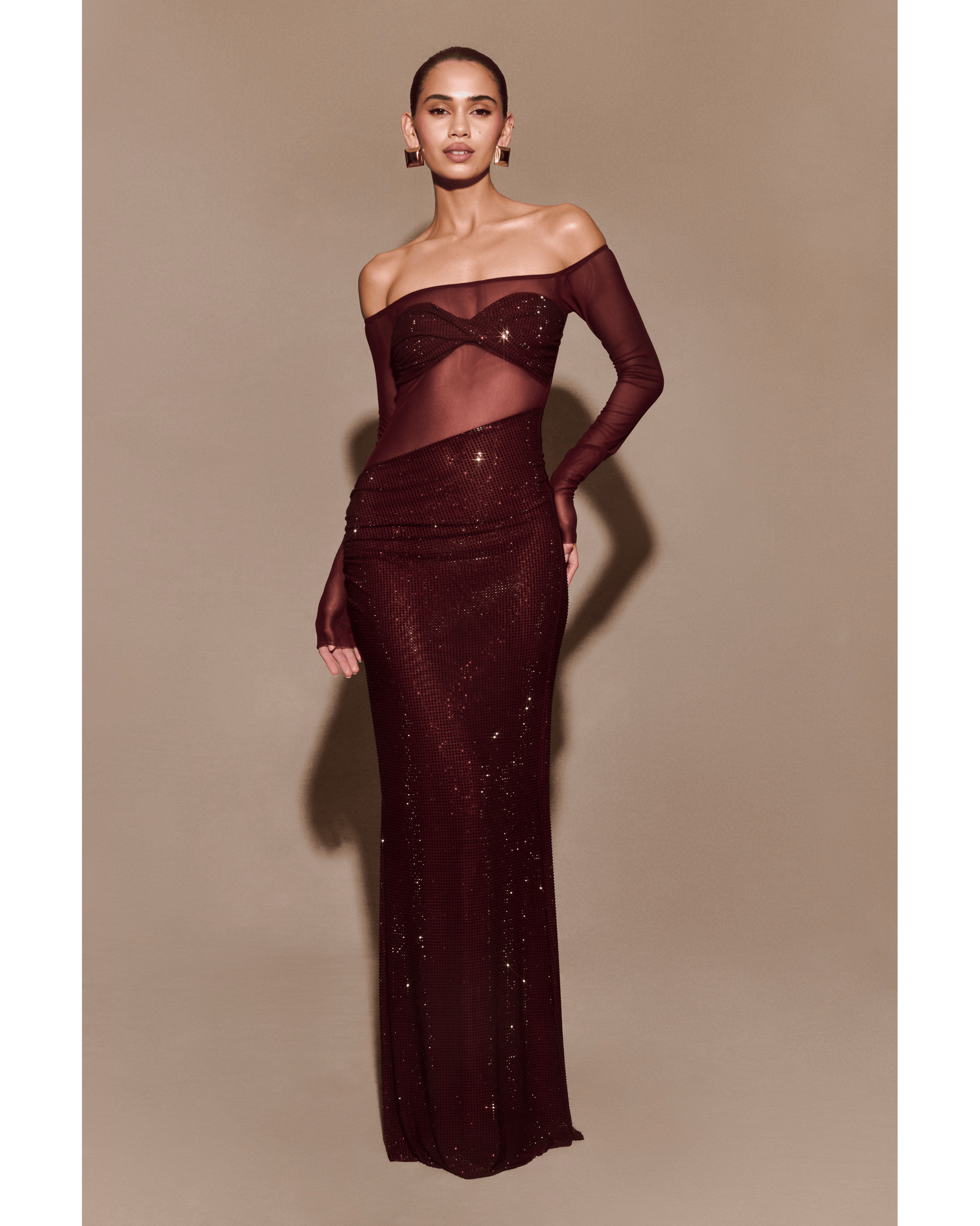 Nash Diamante Off Shoulder Maxi Dress - Endless - UAE Rental and Resale for Women's Fashion