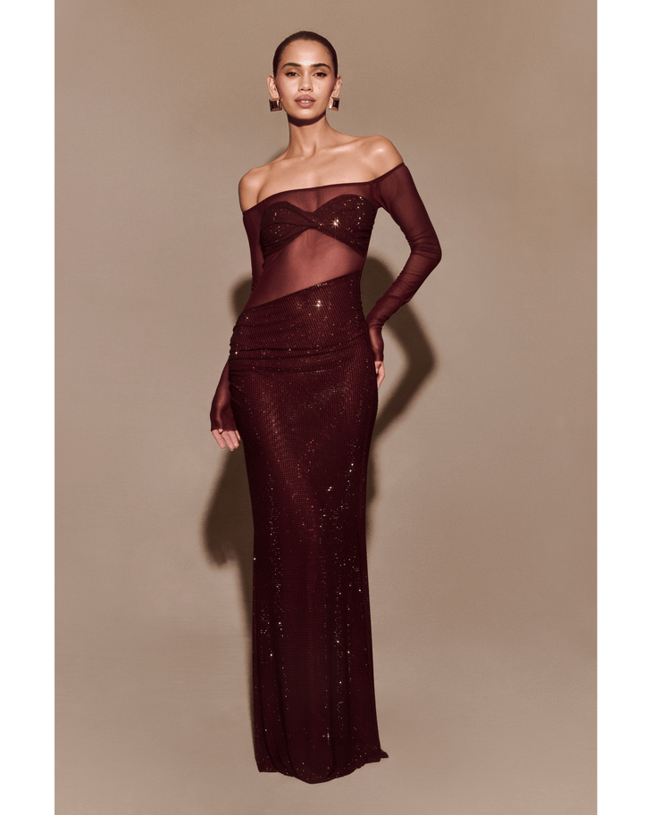 Nash Diamante Off Shoulder Maxi Dress - Endless - UAE Rental and Resale for Women's Fashion