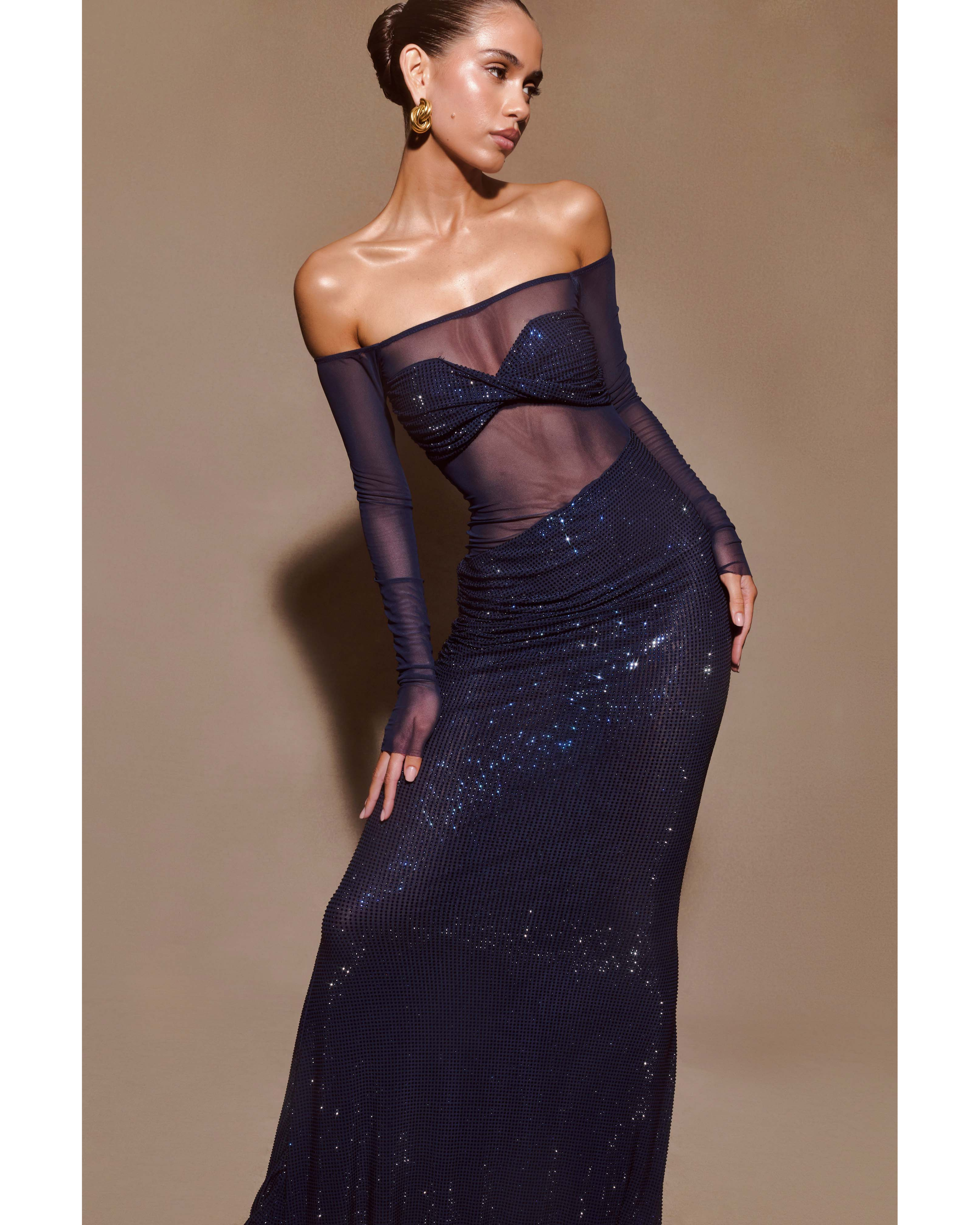 Nash Diamante Off Shoulder Maxi Dress - Endless - UAE Rental and Resale for Women's Fashion