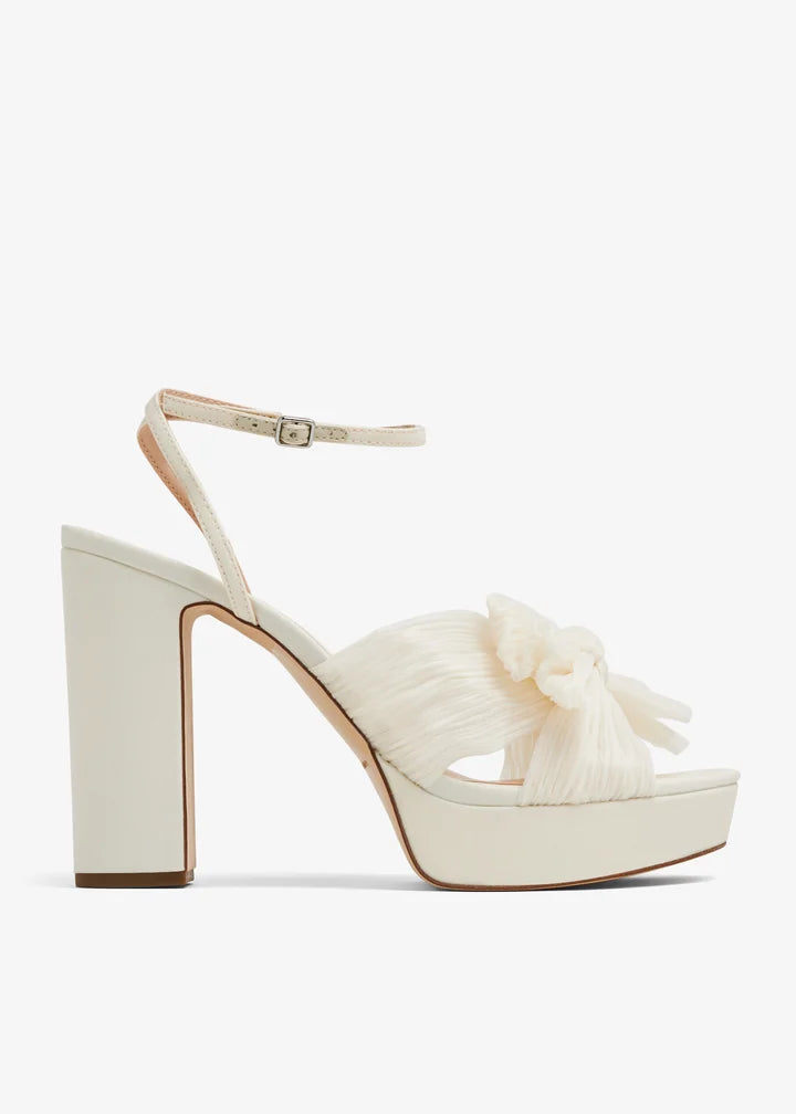 Cream platform heels with pleated bow detail and ankle strap — Loeffler Randall | Endless UAE