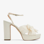 Cream platform heels with pleated bow detail and ankle strap — Loeffler Randall | Endless UAE