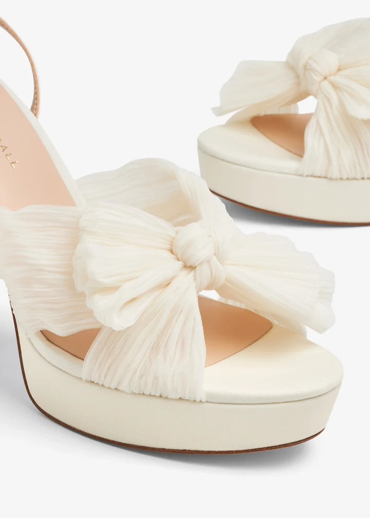 Cream platform heels with pleated bow detail and ankle strap — Loeffler Randall | Endless UAE
