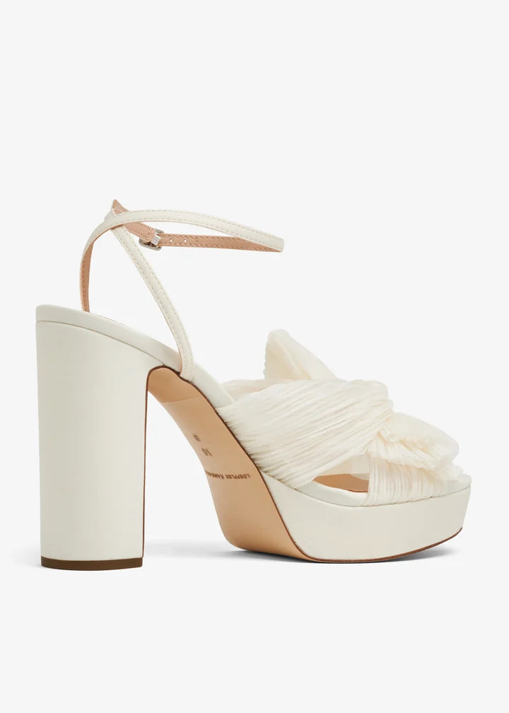 Cream platform heels with pleated bow detail and ankle strap — Loeffler Randall | Endless UAE