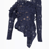 Navy Asymmetric Floral Broderie Frill Top - Endless - UAE Rental and Resale for Women's Fashion