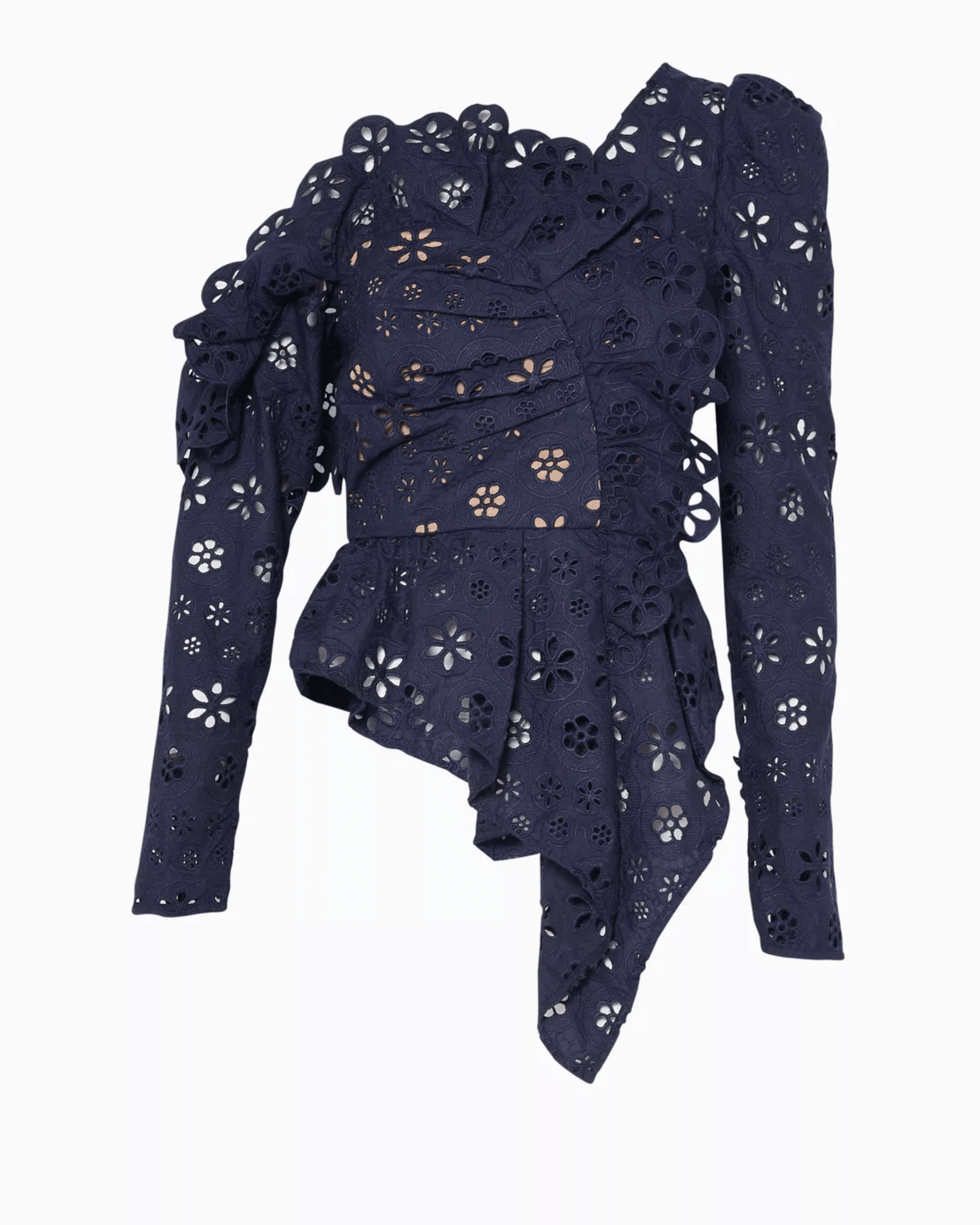 Navy Asymmetric Floral Broderie Frill Top - Endless - UAE Rental and Resale for Women's Fashion