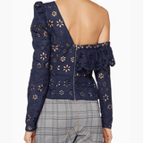 Navy Asymmetric Floral Broderie Frill Top - Endless - UAE Rental and Resale for Women's Fashion