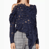 Navy Asymmetric Floral Broderie Frill Top - Endless - UAE Rental and Resale for Women's Fashion