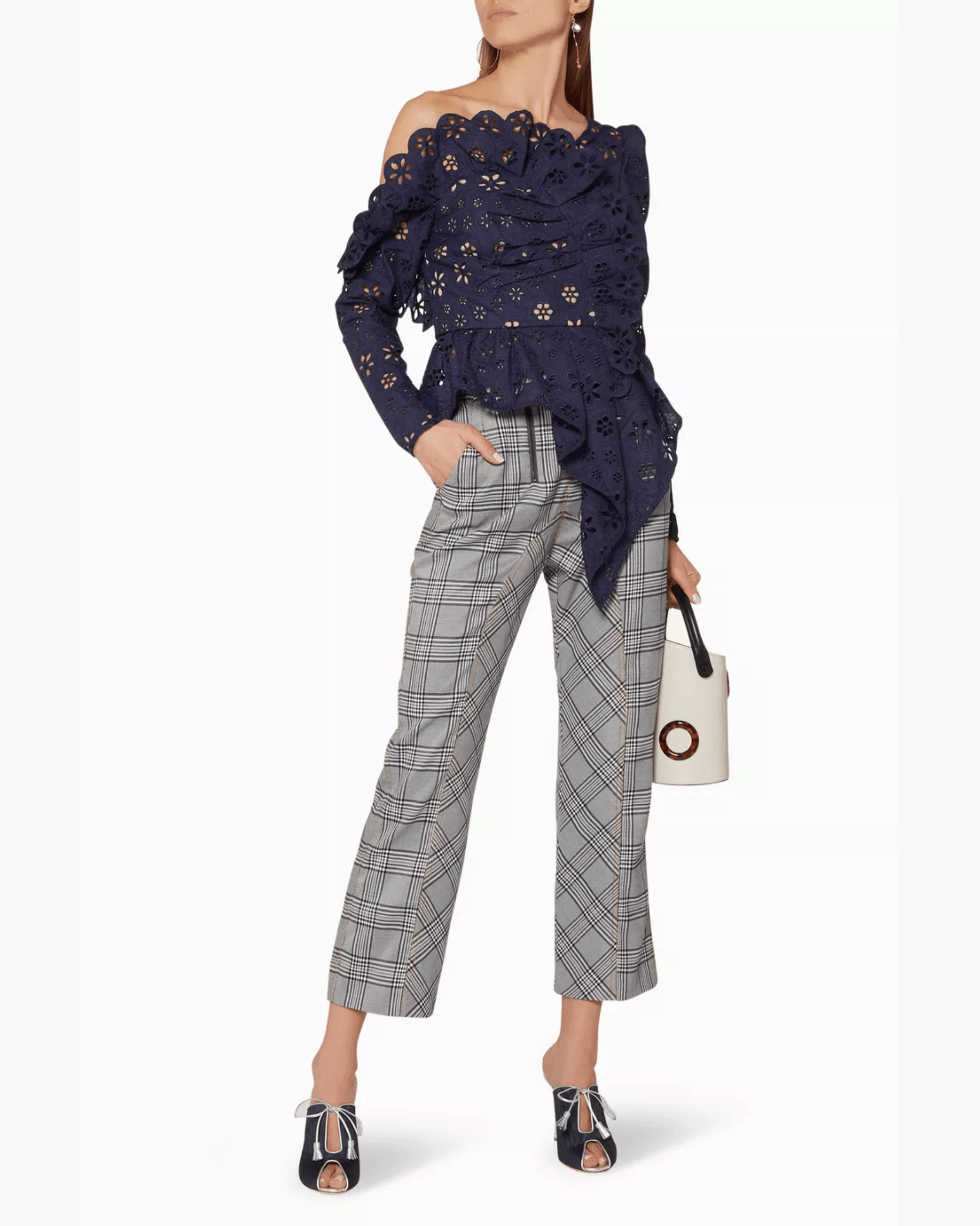 Navy Asymmetric Floral Broderie Frill Top - Endless - UAE Rental and Resale for Women's Fashion