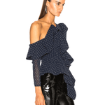 Navy Blue Swiss Dot Draped One Shoulder Blouse - Endless - UAE Rental and Resale for Women's Fashion