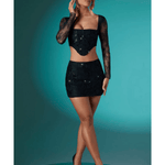 Neve Long Sleeve Corset Top & Romy Embellished Mini Skirt Set - Endless - UAE Rental and Resale for Women's Fashion