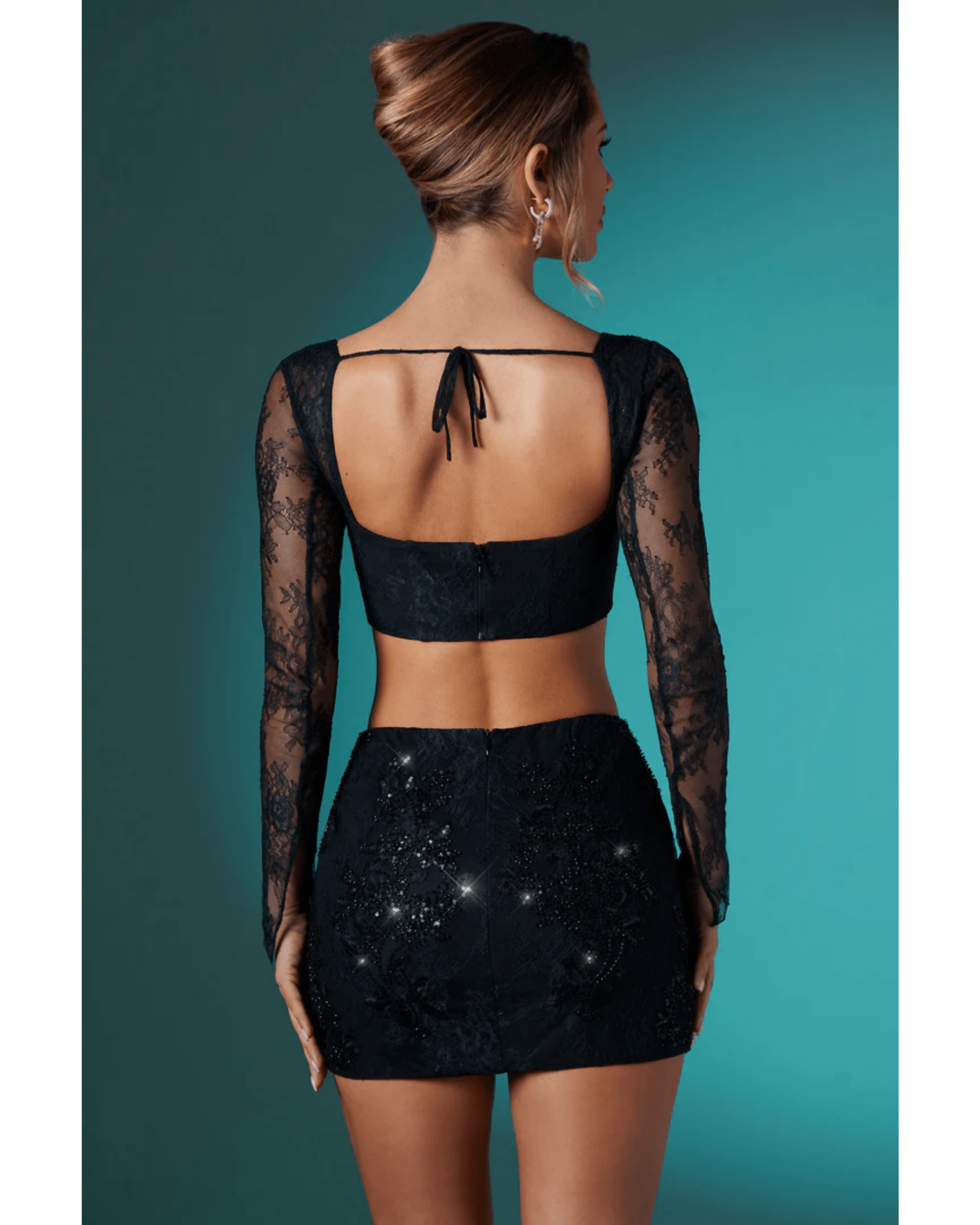 Neve Long Sleeve Corset Top & Romy Embellished Mini Skirt Set - Endless - UAE Rental and Resale for Women's Fashion