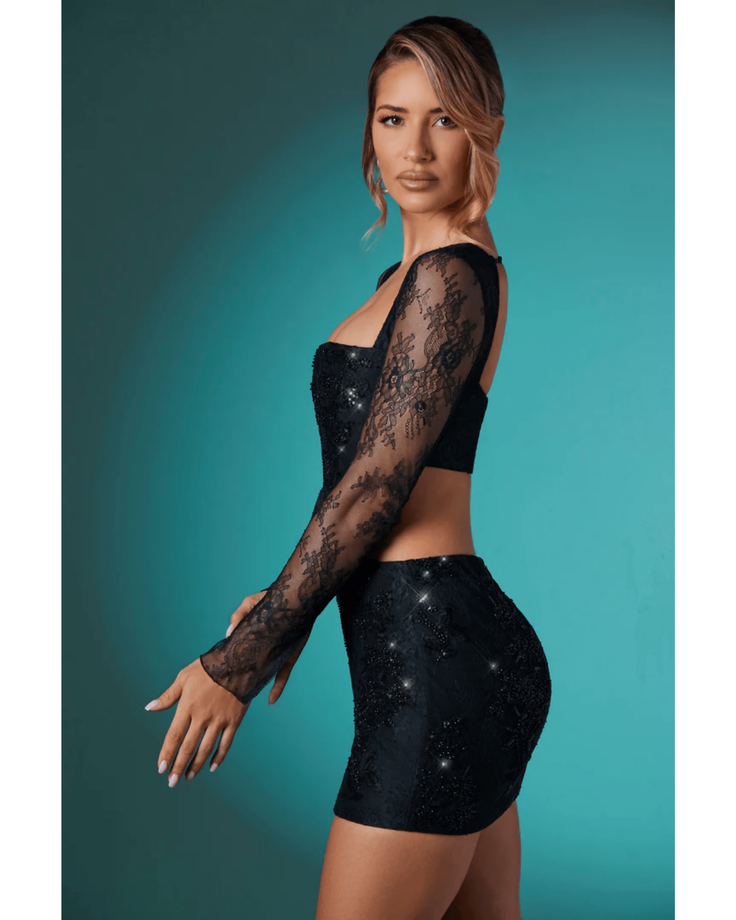 Neve Long Sleeve Corset Top & Romy Embellished Mini Skirt Set - Endless - UAE Rental and Resale for Women's Fashion