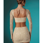 Neve Long Sleeve Embellished Lace Corset Crop Top in Ivory - Endless - UAE Rental and Resale for Women's Fashion