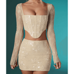 Neve Long Sleeve Embellished Lace Corset Crop Top in Ivory - Endless - UAE Rental and Resale for Women's Fashion