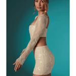 Neve Long Sleeve Embellished Lace Corset Crop Top in Ivory - Endless - UAE Rental and Resale for Women's Fashion
