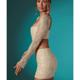 Neve Long Sleeve Embellished Lace Corset Crop Top in Ivory - Endless - UAE Rental and Resale for Women's Fashion