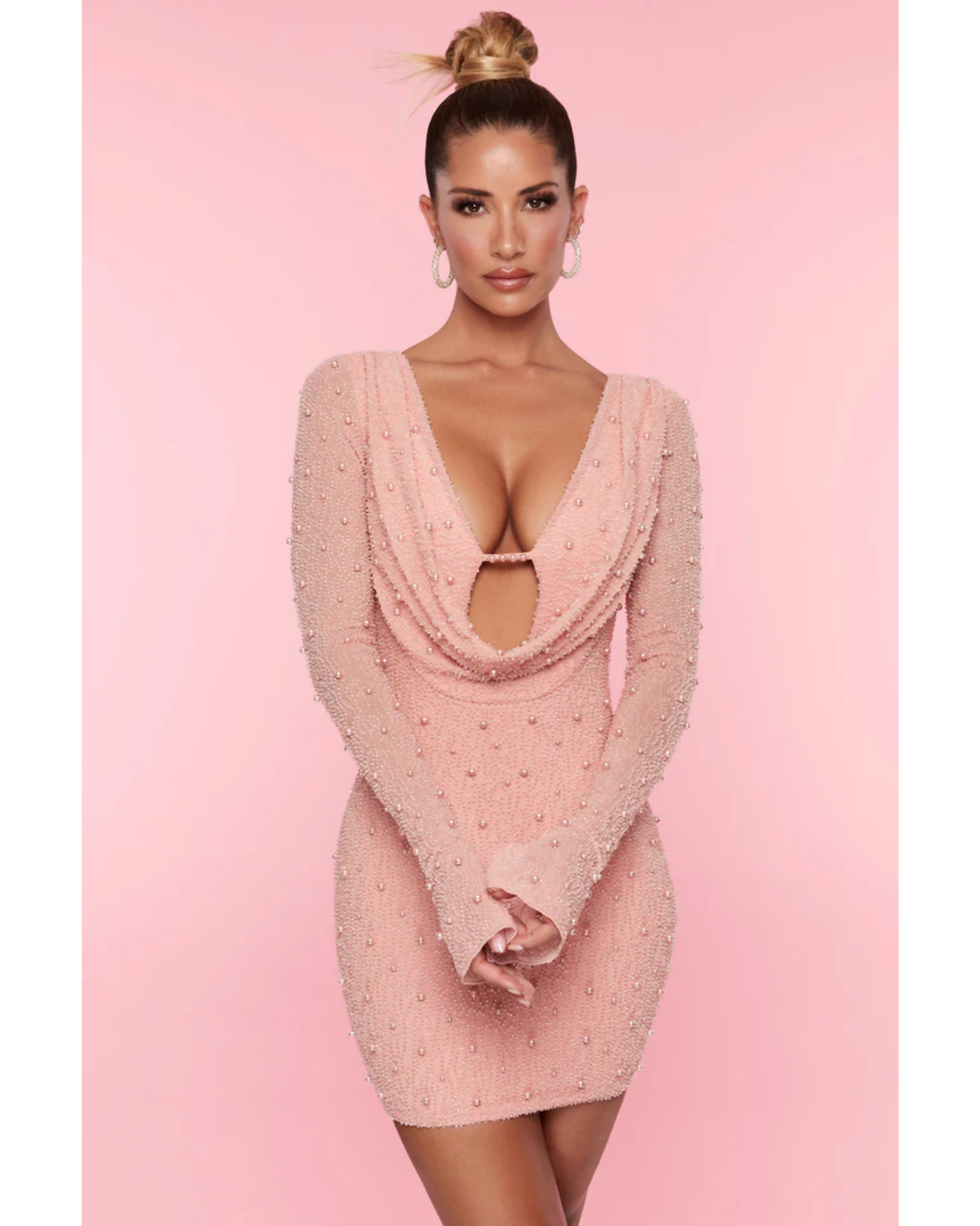 Nice Long Sleeve Deep Plunge Mini Dress - Endless - UAE Rental and Resale for Women's Fashion