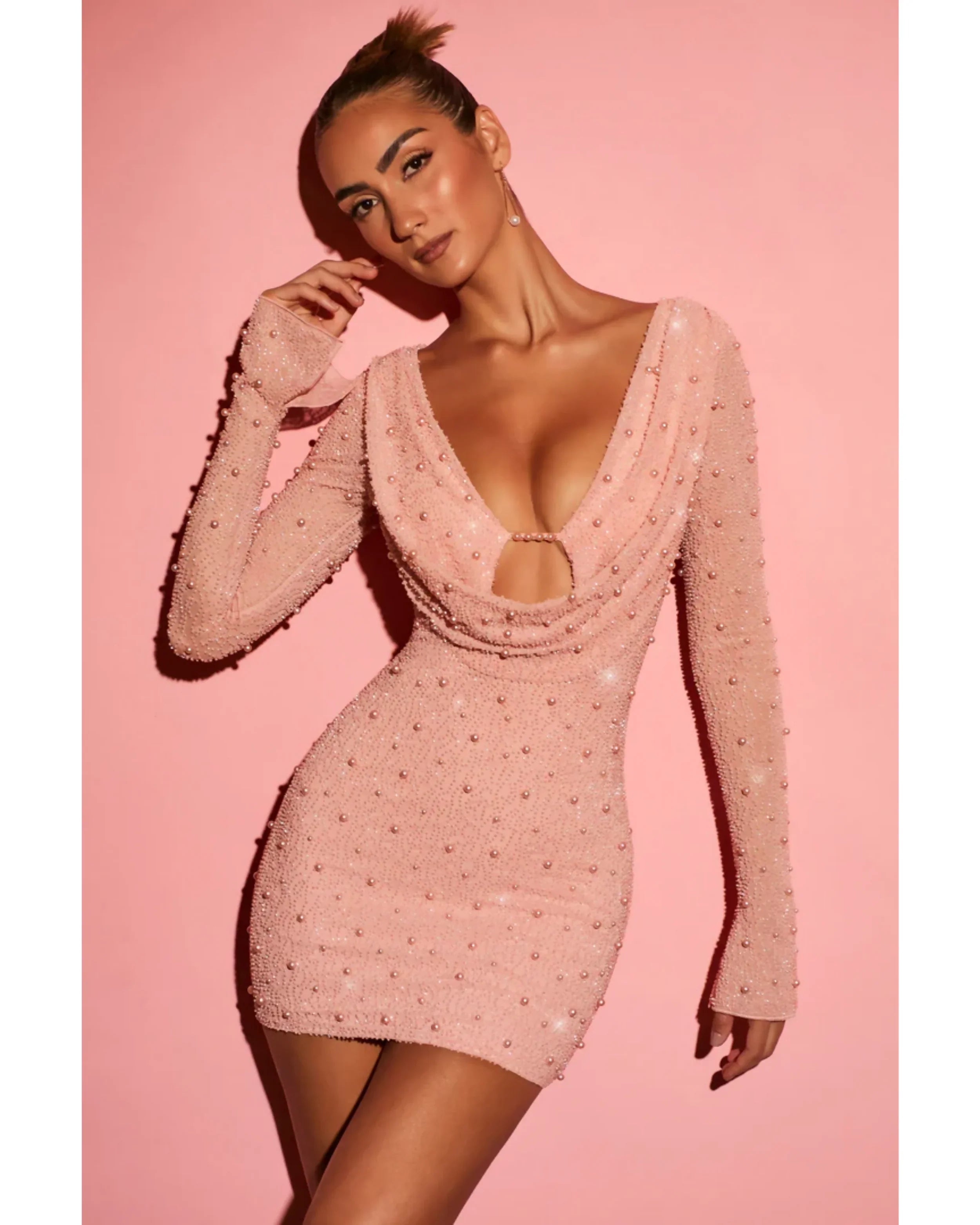 Nice Long Sleeve Deep Plunge Mini Dress - Endless - UAE Rental and Resale for Women's Fashion