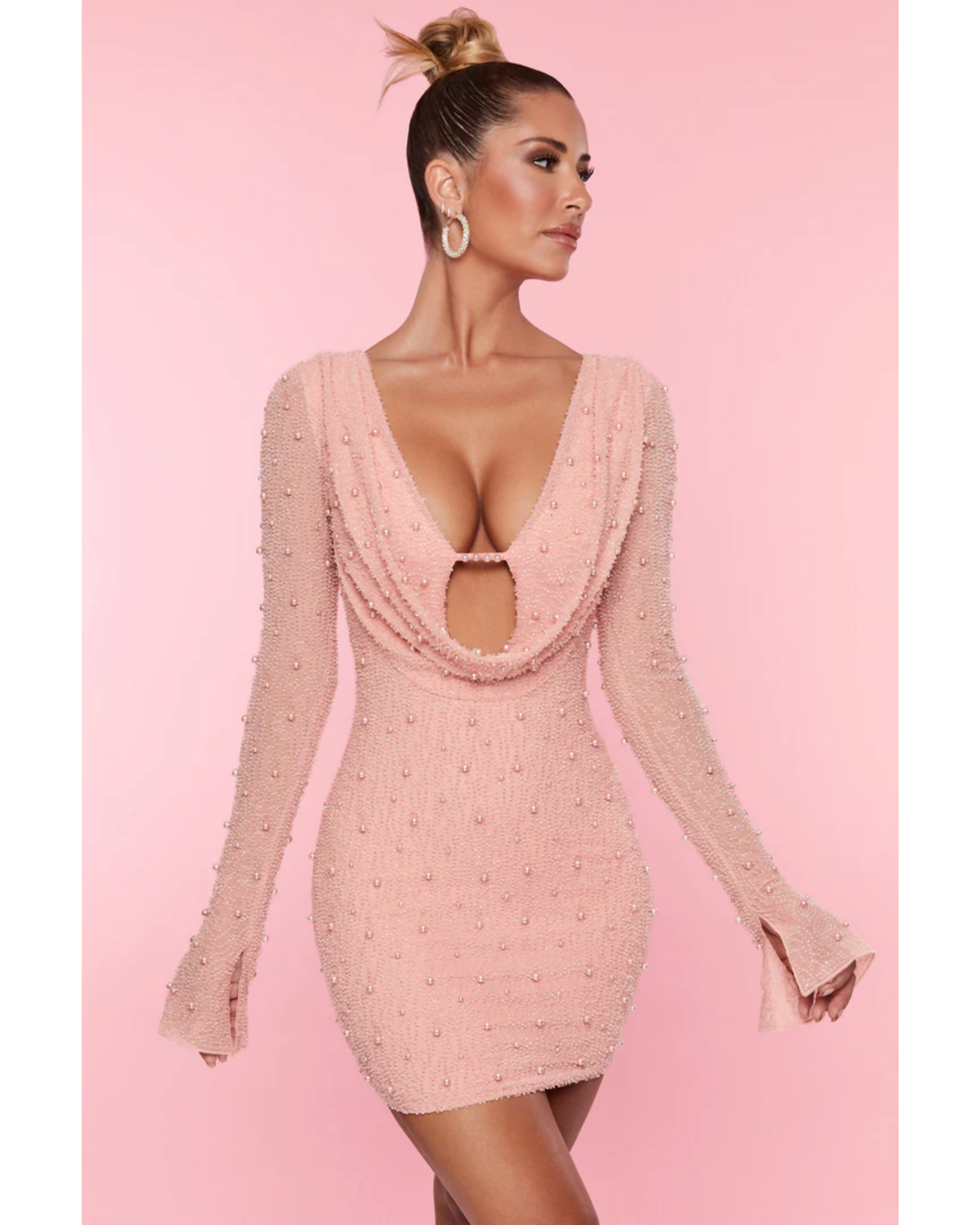 Nice Long Sleeve Deep Plunge Mini Dress - Endless - UAE Rental and Resale for Women's Fashion