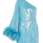 Nicolette One-Shoulder Feather-Trimmed Sequined Stretch-Crepe Mini Dress - Blue - Endless - UAE Rental and Resale for Women's Fashion