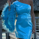 Nicolette One-Shoulder Feather-Trimmed Sequined Stretch-Crepe Mini Dress - Blue - Endless - UAE Rental and Resale for Women's Fashion