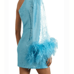 Nicolette One-Shoulder Feather-Trimmed Sequined Stretch-Crepe Mini Dress - Blue - Endless - UAE Rental and Resale for Women's Fashion