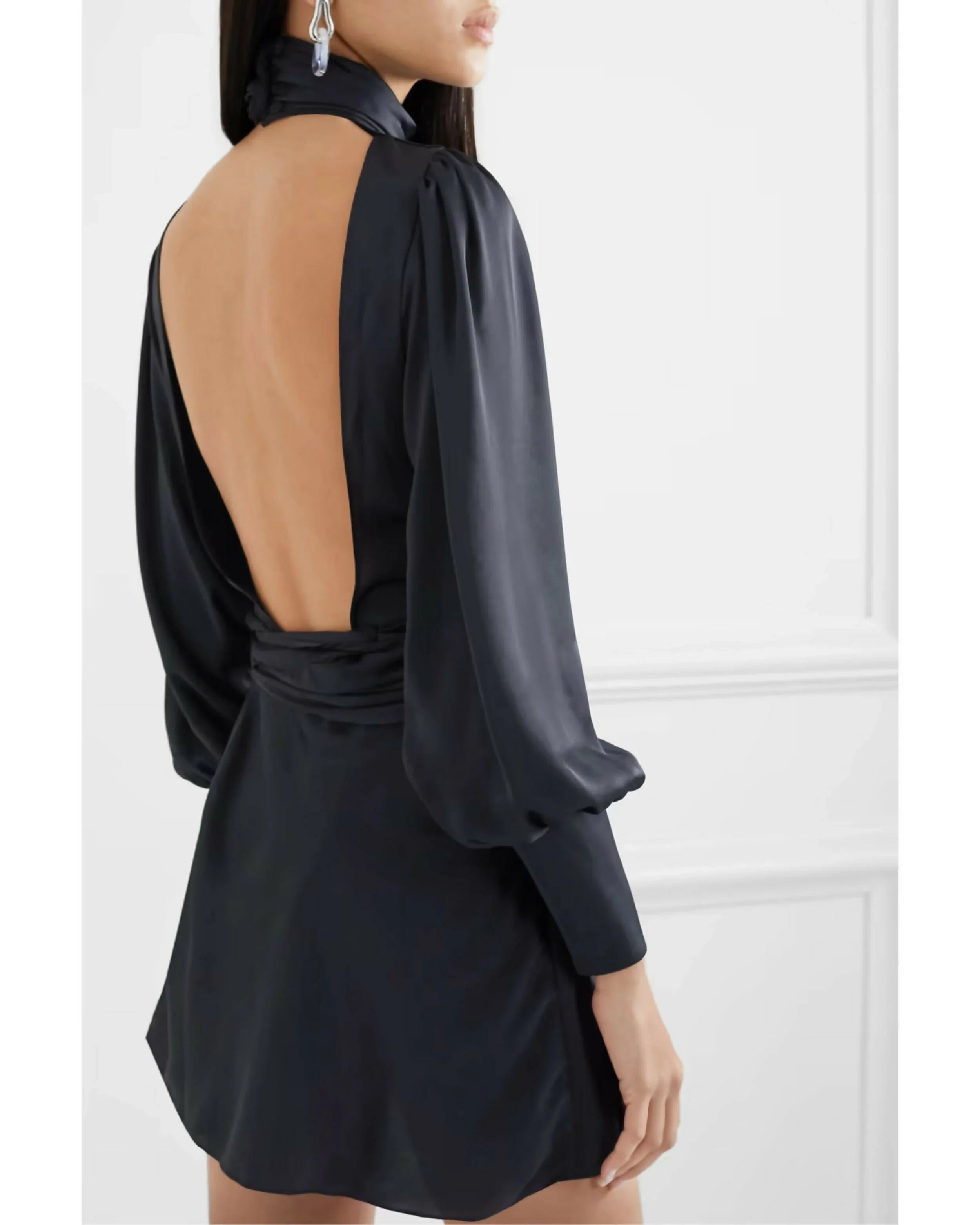 Night Out Open-back Cutout Ruched Satin Wrap Mini Dress - Endless - UAE Rental and Resale for Women's Fashion