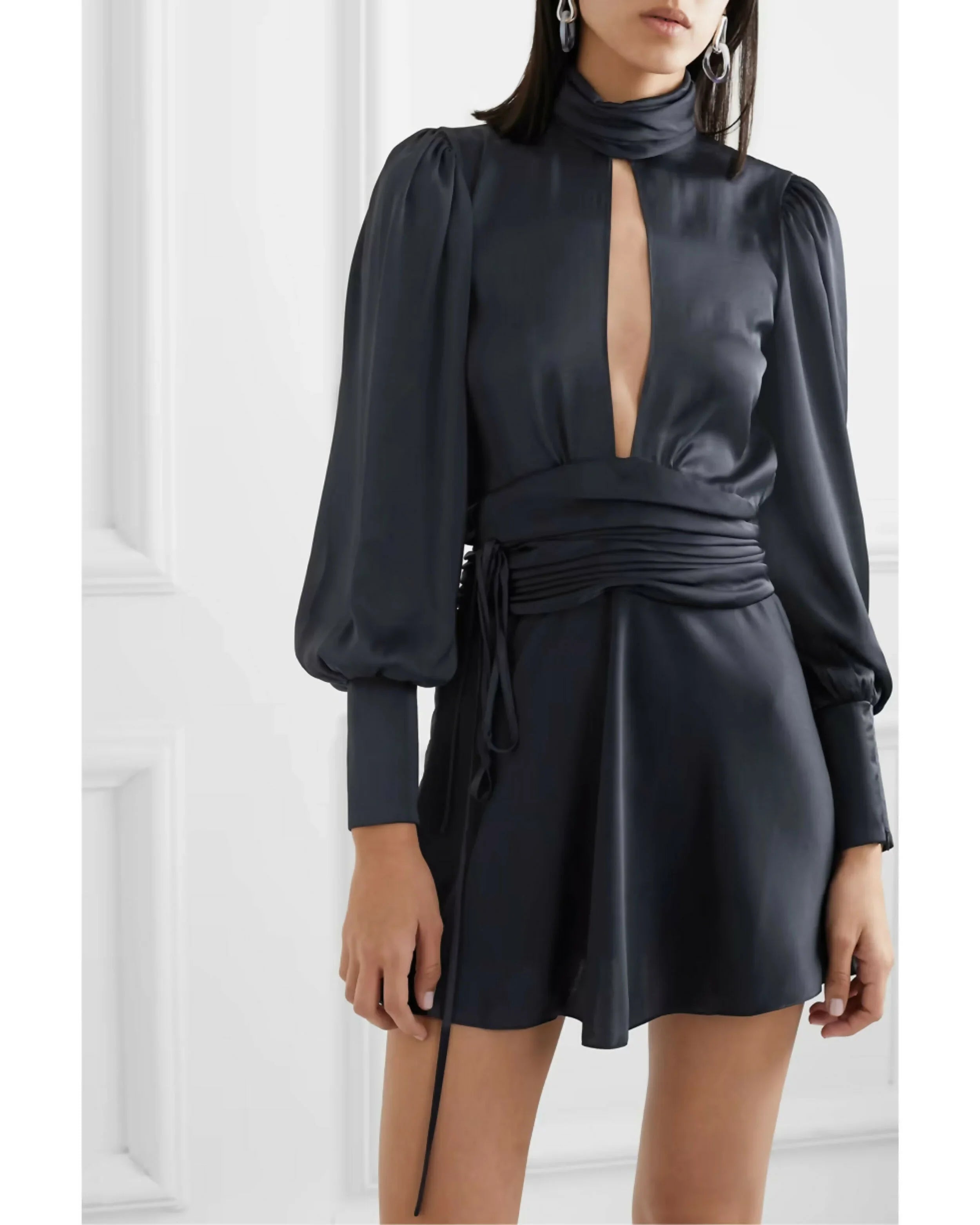 Night Out Open-back Cutout Ruched Satin Wrap Mini Dress - Endless - UAE Rental and Resale for Women's Fashion