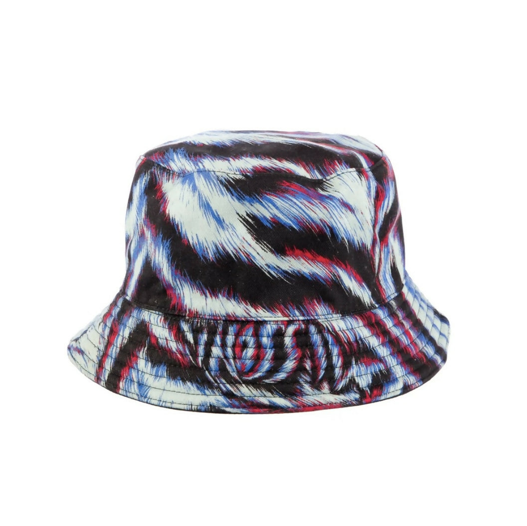 Abstract patterned bucket hat with diagonal brushstroke design in blue, red, white and black — Missoni | Endless UAE